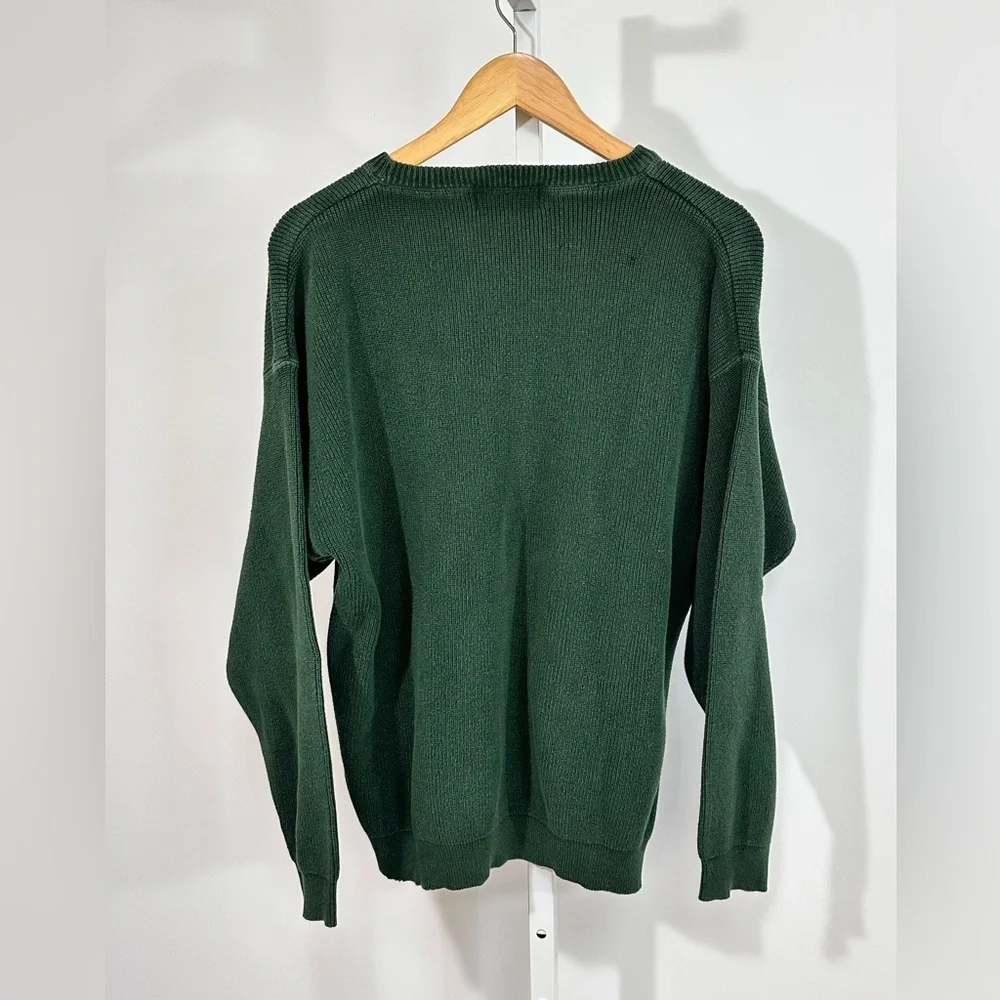 90’s Eddie Bauer Waffle Knit Cotton Crewneck Sweater | Forest Green medium